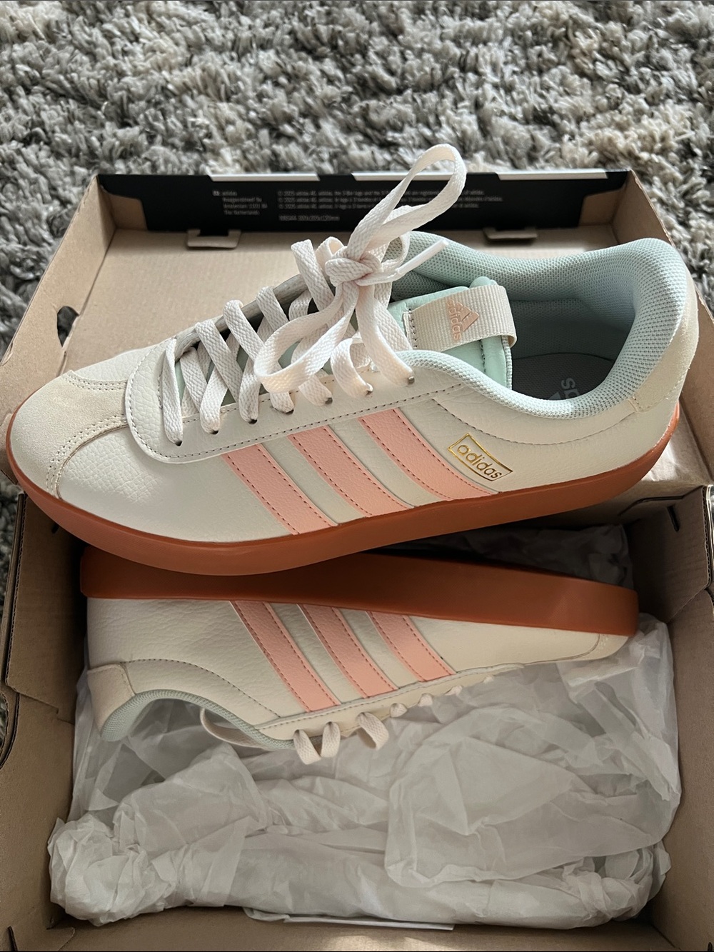 adidas Cream Sneakers with Peach Stripes and Gum Sole - Picture 3 of 4